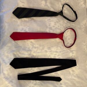 Three Boys' Neck Ties - Navy/green Stripe, Solid Red, Solid Black